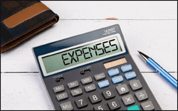 The word 'expenses' is shown on the face of a calculator