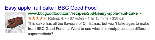 rich snippet example of a recipe